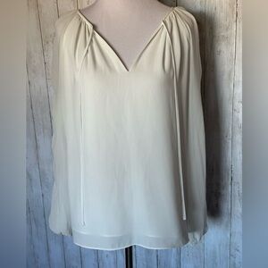 White House Black Market White Blouse with Sleeve Detail and Front Tie